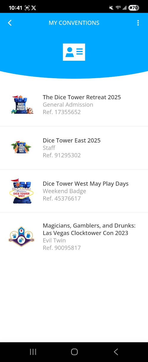 Mobile screenshot of my conventions in cardboard connect software