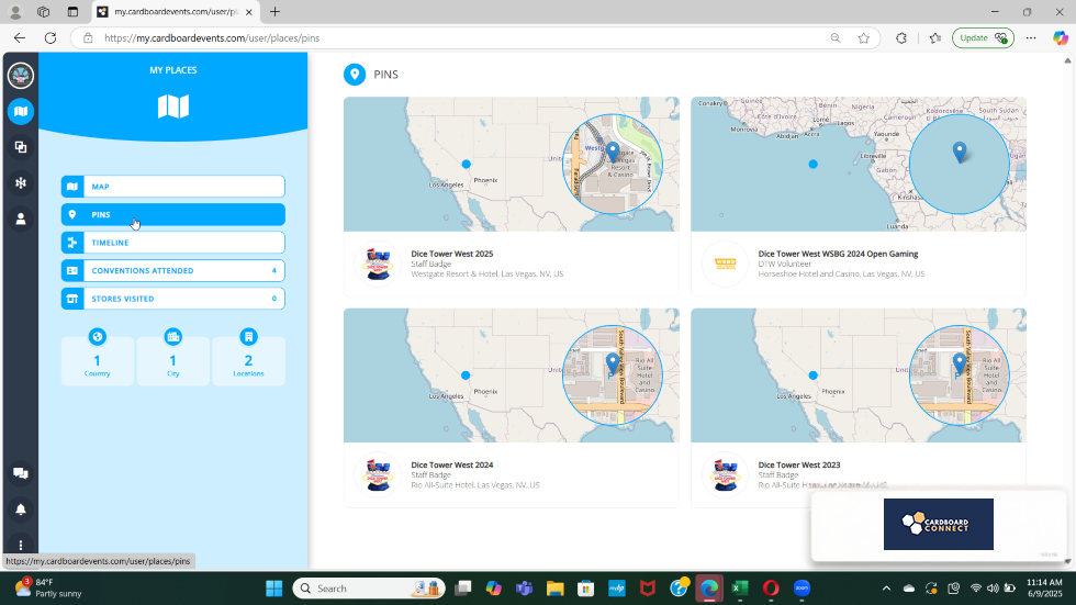 Screenshot of cardboard connect convention pins
